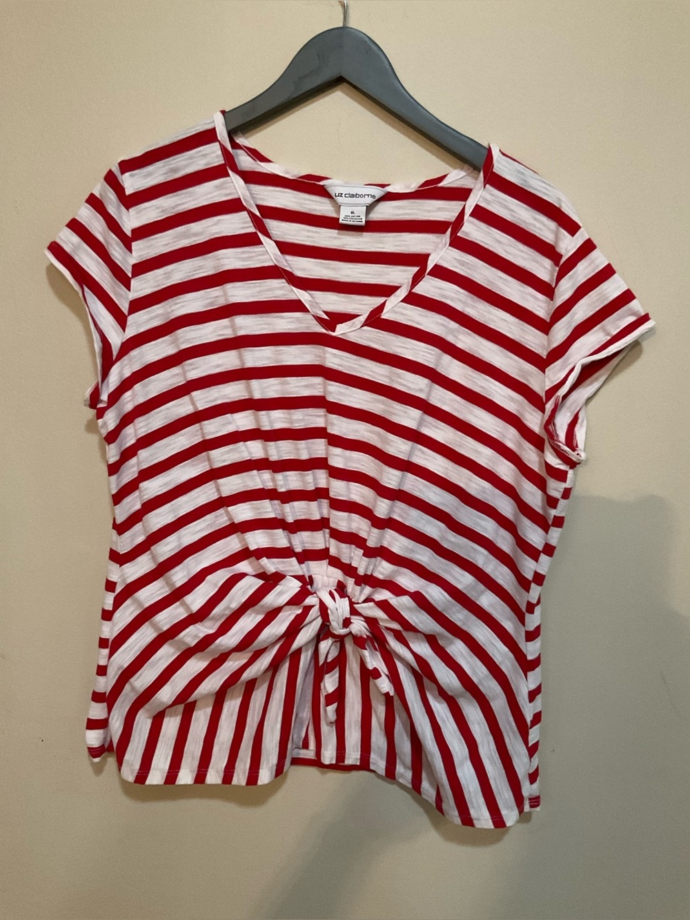 Liz Claiborne red and white striped tie-front shirt